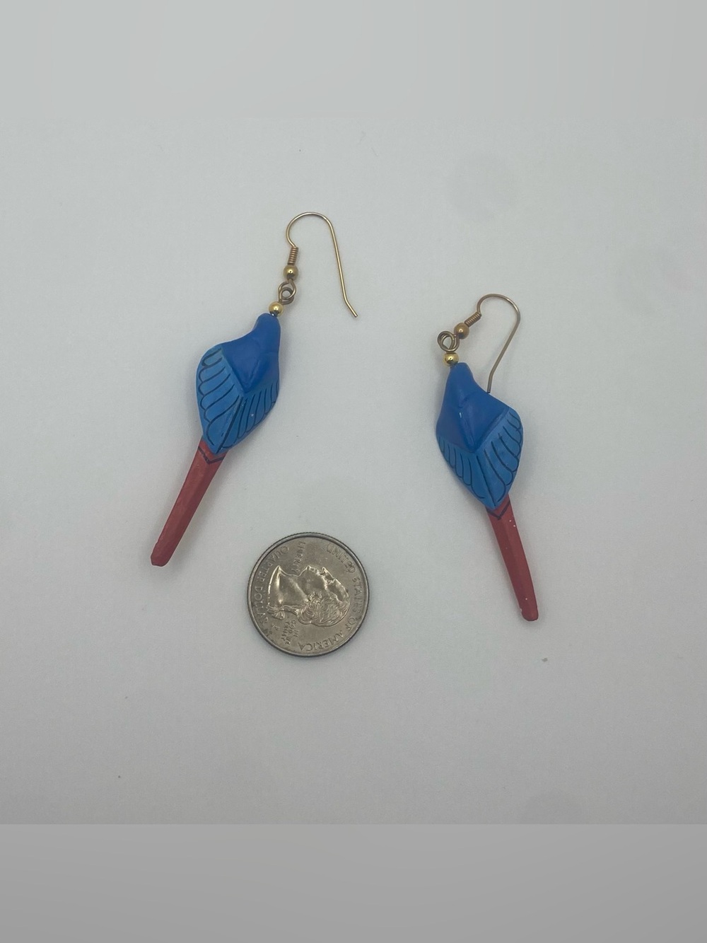 Blue & Red Parrot Drop Earrings - Lightweight Bird Design - Picture 4 of 5